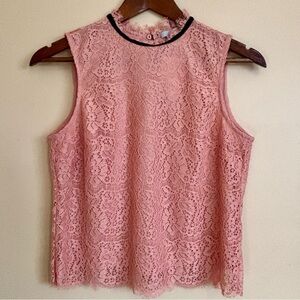 H&M| Apricot Lace Sleeveless Lined Blouse with Black Velvet Ribbon Trim Sz 8 NEW